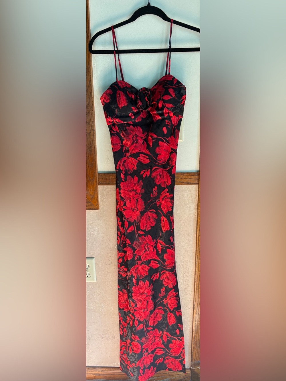 Next Up Red Floral  Dress with Sweetheart Neckline and Side Slit